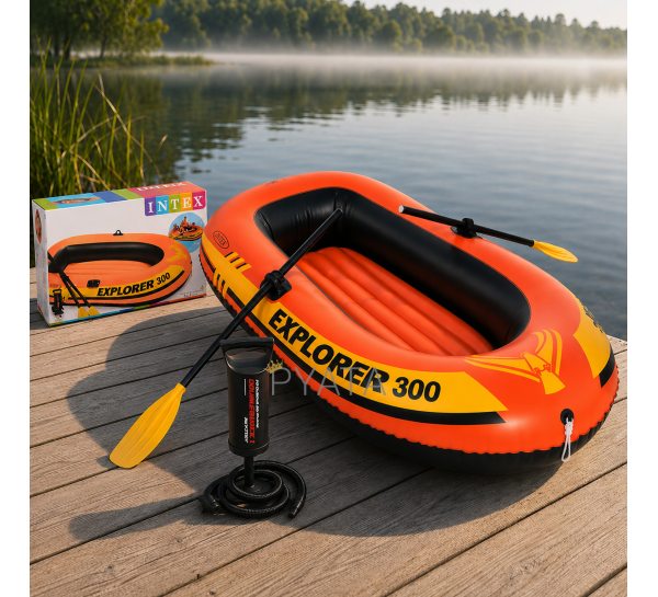 Надувний човен двомісний з веслами та насосом Intex Explorer 300 Set 58332 211х117 см до 186 кг  (АТ)