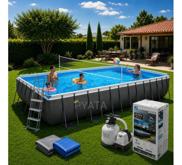 Каркасный бассейн с фильтром, хлоргенератором и сеткой Intex 26368 Ultra XTR Frame 732x366x132 см 31805 л (AT)