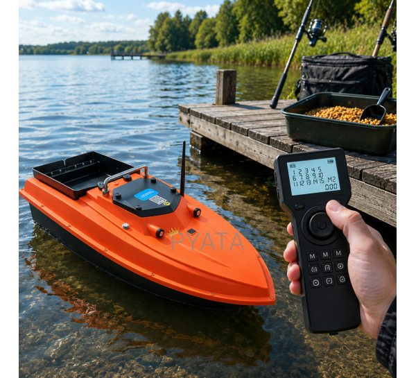 Скоростной кораблик для рыбалки D80 GPS100 30 км/ч 1 бункер до 3 кг GPS 500 м 38000 мАч, оранжевый (SF)