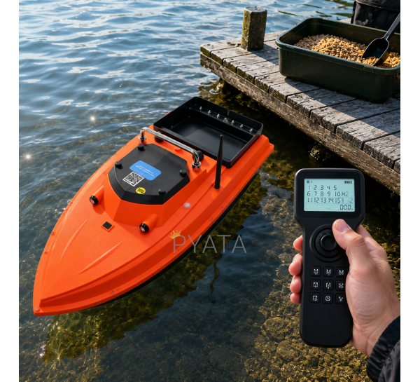 Скоростной кораблик для рыбалки D80 GPS100 30 км/ч 1 бункер до 3 кг GPS 500 м 46000 мАч, оранжевый (SF)