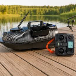 Кораблик для завоза прикормки и снастей V18 GPS на радиоуправлении 12000 mAh 7.4V черный карбон (КР)