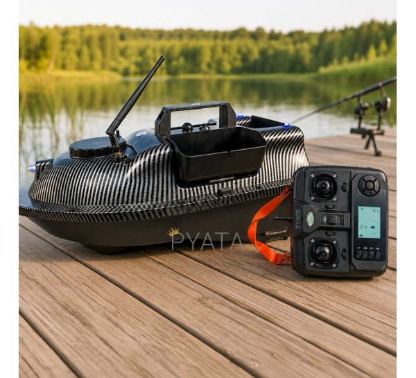 Кораблик для завоза прикормки и снастей V18 GPS на радиоуправлении 12000 mAh 7.4V черный карбон (КР)
