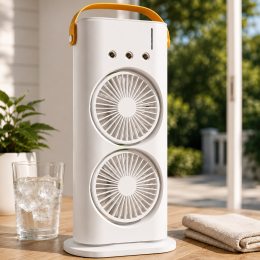 Настільний подвійний акумуляторний вентилятор Double-ended Spray Fan 3в1 зі зволоженням, LED, USB (AX)