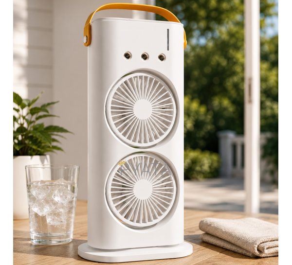 Настільний подвійний акумуляторний вентилятор Double-ended Spray Fan 3в1 зі зволоженням, LED, USB (AX)