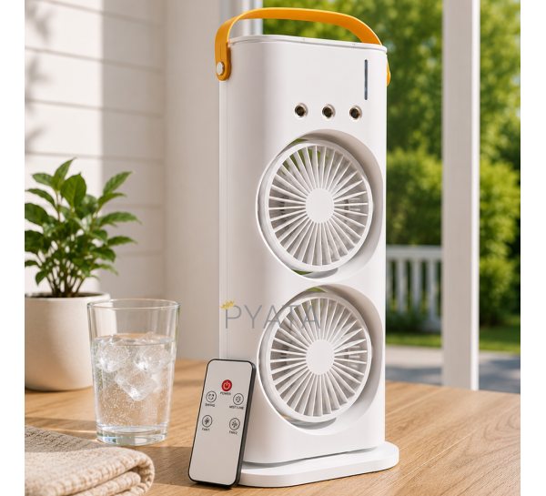 Настільний подвійний акумуляторний вентилятор Double-ended Spray Fan 3в1 зі зволоженням, LED, USB, пультом (AX)