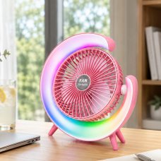 Портативный поворотный вентилятор с RGB-подсветкой A3 настольный аккумуляторный, Розовый (AX) Портативный поворотный вентилятор с RGB-подсветкой A3 настольный аккумуляторный, Розовый (AX)