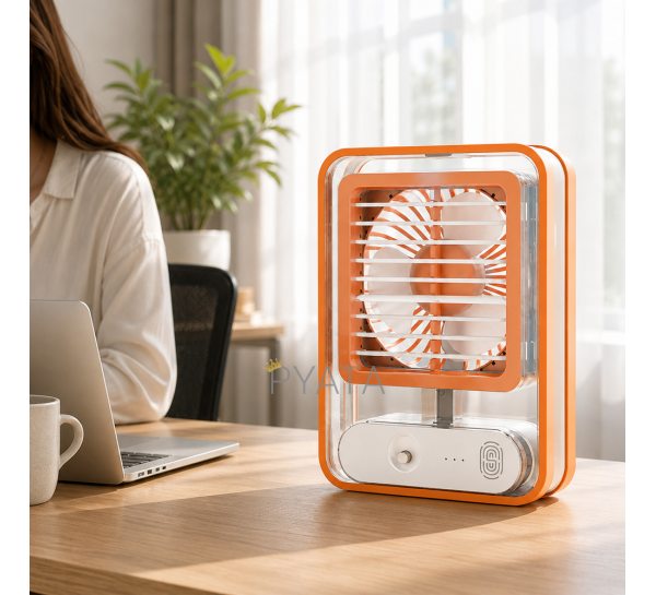 Настільний акумуляторний вентилятор зі зволожувачем повітря LED, USB 4.5W 1500 мА·год, Помаранчевий (AMN)