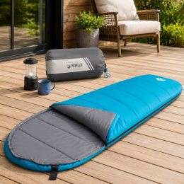Спальный мешок-кокон 220×75 см Hollowfibre 2 слоя 170 г/м² полиэстер 190T до -7°C, Голубой (LM)