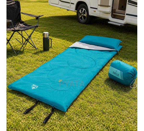 Спальний мішок туристичний весна/осінь Bestway 68100 ковдра 190×84 см Hollowfibre 220 г/м², блакитний(LM)
