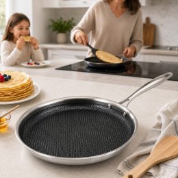 Сковорода для блинов профессиональная из нержавеющей стали 3 PLY антипригарная индукция Benson BN-592 20 см (2358)