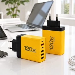 Сетевое зарядное устройство 120 Вт Power Delivery на 6 портов с быстрой зарядкой 26X188, желтое (509/5081)