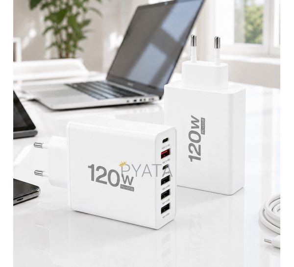 Сетевое зарядное устройство 120 Вт Power Delivery на 6 портов с быстрой зарядкой 26X188, белый (509/5083)
