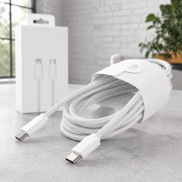 Кабель Type-C – Type-C 60W 1 м у тканинному обплетенні для iPhone 17 Pro Max + SIM ключ White 26X-198 (509/5085)