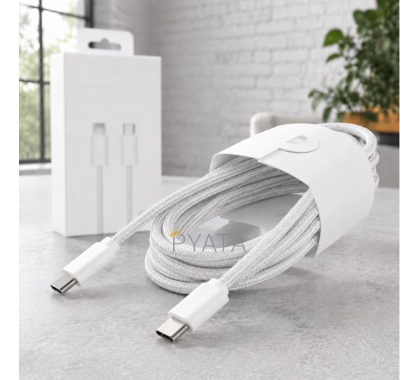 Кабель Type-C – Type-C 60W 1 м у тканинному обплетенні для iPhone 17 Pro Max + SIM ключ White 26X-198 (509/5085)