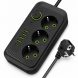 Мережевий фільтр Power Socket F09U на 3 розетки з 4 USB та Type-C, кабель 2 м, 2500 Вт, чорний (509/3065)