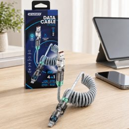 Кабель 4 в 1 USB-A/Type-C — Lightning/Type-C 26X-208, швидка зарядка до 240 Вт, спіральний, 2 м (509/5095)