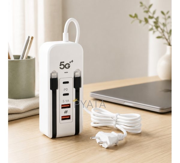 Універсальний зарядний пристрій 26X-200 66 Вт, 2 USB, 2 PD, кабелі Type-C та Lightning  (509/5087)