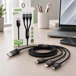 Кабель 3 в 1 USB-A - Type-C, Lightning, Micro USB, быстрая зарядка до 6A, 1,2 м, 26X-202 (509/5089)