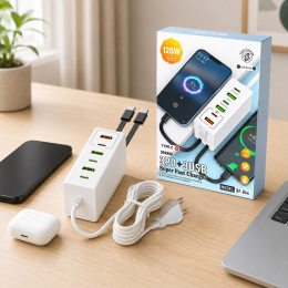 Мережевий зарядний пристрій 120 Вт 26X-203 на 6 портів, 3 USB + 3 Type-C, швидка зарядка для гаджетів (509/5090)