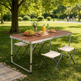 Стіл та стільці для пікніка Folding Table Темний Дуб 120×60 см регульований алюмінієвий комплект 4 стільці