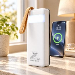 Powerbank Viaking T159 30000 mAh с LED-фонариком, 4 USB, Type-C, micro-USB и Lightning, Белый (AMN)