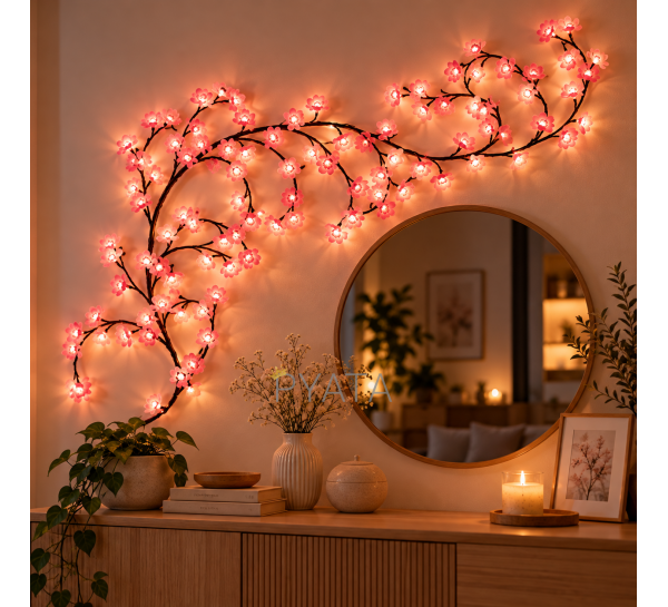 Гірлянда Сакура 1,8 м, 96 LED, USB, 8 режимів, тепле біле світло, декоративна гірлянда з пультом (ARSH/KAR307)