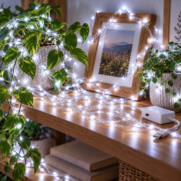 Світлодіодна гірлянда нитка для декору 50 LED, гнучкий дріт, Роса 5 м, батарейки + USB Білий (ARSH/A28)
