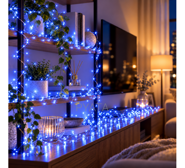 Світлодіодна гірлянда нитка для декору 100 LED, гнучкий дріт, Роса 10 м, батарейки + USB Блакитний (ARSH/A29)