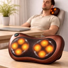 Массажная подушка Massage Pillow 8 роликов с инфракрасным подогревом для шеи спины плеч 220В/12В