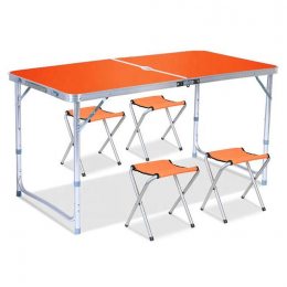 Раскладной туристический стол с 4 стульями для пикника/рыбалки 120х60 см, Оранжевый