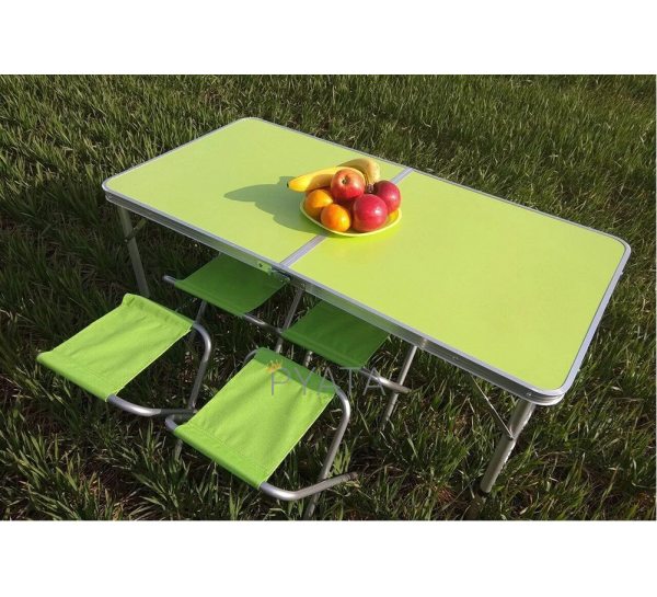 Раскладной туристический стол с 4 стульями для пикника/рыбалки 120х60 см, Зеленый