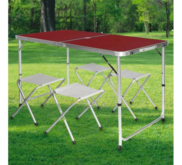 Розкладний туристичний стіл з 4 стільцями для пікніка/рибалки 120х60 см, Коричневий