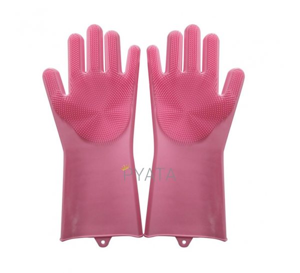 Силиконовые перчатки для мытья и чистки Magic Silicone Gloves с ворсом Пудрові