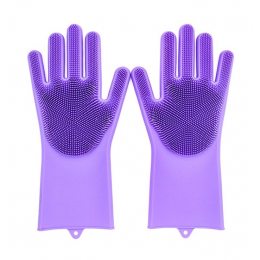 Силіконові рукавички для миття і чищення Magic Silicone Gloves з ворсом Фіолетові