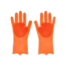 Силиконовые перчатки для мытья и чистки Magic Silicone Gloves с ворсом Оранжевые