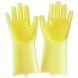 Силіконові рукавички для миття і чищення Magic Silicone Gloves з ворсом Жовті