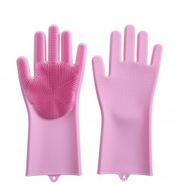 Силіконові рукавички для миття і чищення Magic Silicone Gloves з ворсом Рожеві