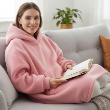 Теплий халат-плед толстовка с капюшоном 80х100 см Унісекс, HUGGLE HOODIE Рожевий