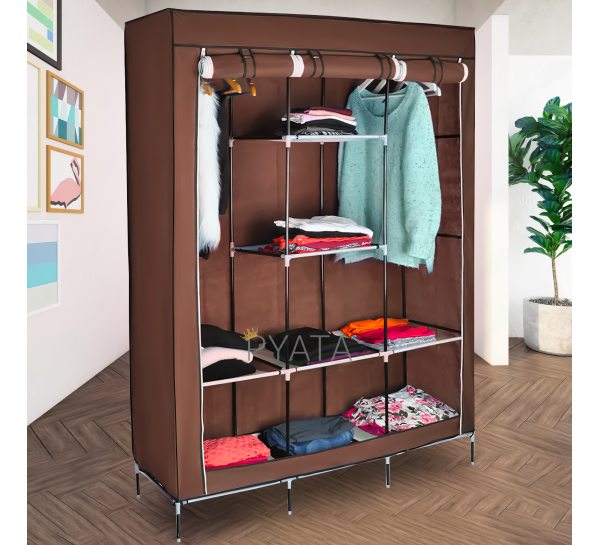 Складной каркасный тканевый текстильный шкаф на 3 секции Storage Wardrobe 88130 Коричневый (N-14)