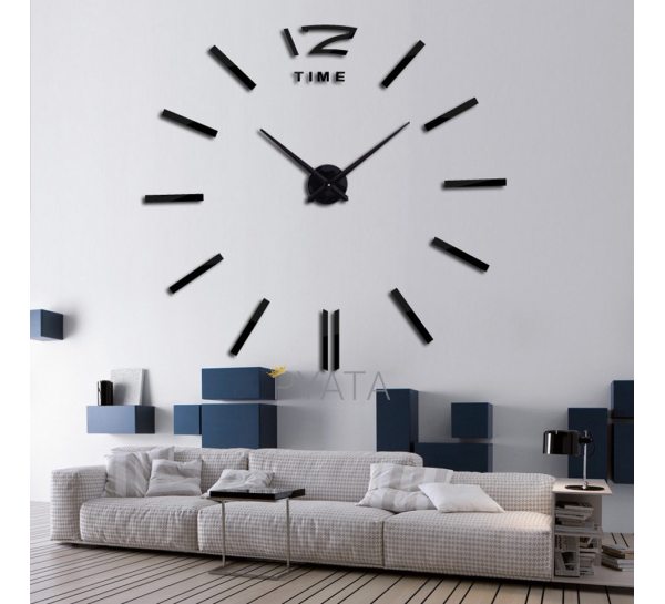 Настінні самоклеючі кварцові 3д годинник ZH003 без цифр DIY Clock Чорні (В)