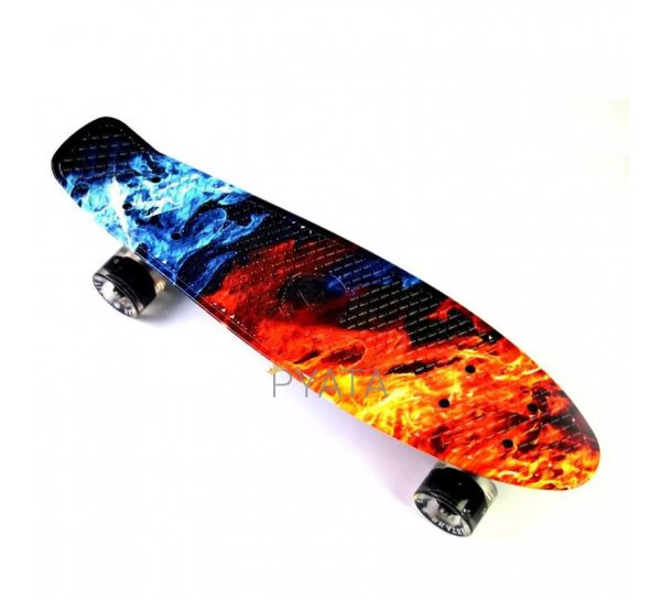 Скейт Пенни борд Best Board 24, колёса PU Светящиеся лёд и пламя