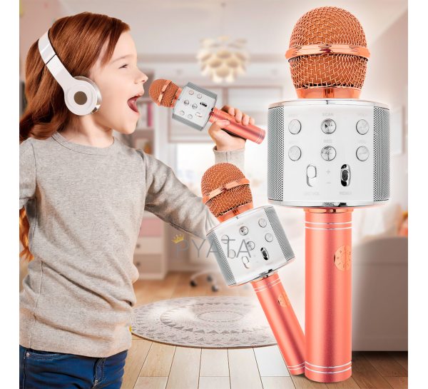 Беспроводной портативный bluetooth караоке микрофон с динамиком Q7 Wireless Wster WS-858 Розовое золото HA-50