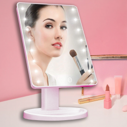 Настільне дзеркало для макіяжу Mirror c LED підсвічуванням 16 діодів квадратне Рожевий