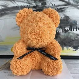 Мишка из 3D роз 25 см мишка с подарочной ленточкой Оранжевый