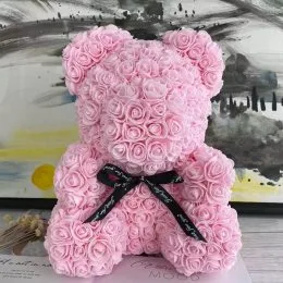 Мишка из 3D роз 25 см мишка с подарочной ленточкой Розовый