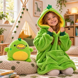 Детский плед толстовка халат с капюшоном и рукавами huggle pets hoodie, Зеленый дракон (4409)