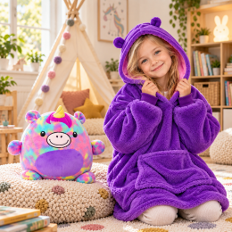 Детский плед толстовка халат с капюшоном и рукавами huggle pets hoodie, Единорог (4409)