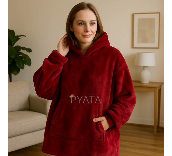 Толстовка - плед з капюшоном HUGGLE HOODIE КОВДРА, плед з рукавами ЧЕРВОНИЙ (NM-500)