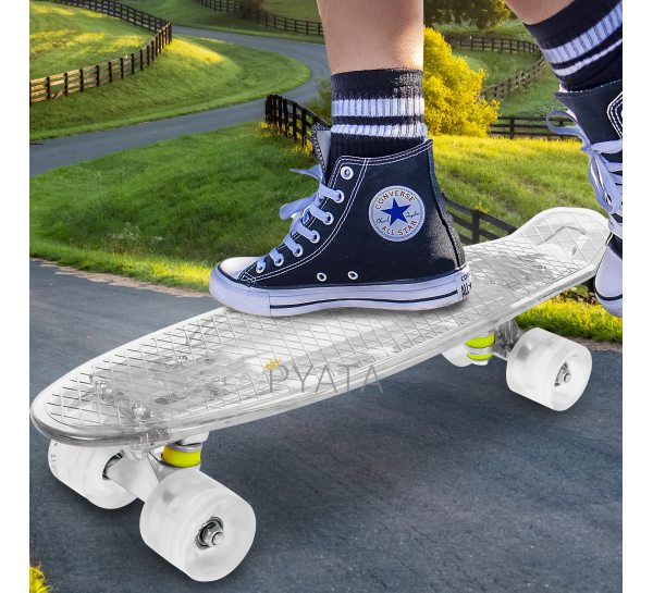 Скейт-пенни борд со светящимися PU колесами и декой Penny Board Прозрачный