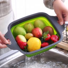 Друшляк складний Cumenss силіконовий для миття овочів і фруктів Зелений (205)